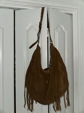 Michael Kors Cognac Suede Fringe Hobo Shoulder Bag
